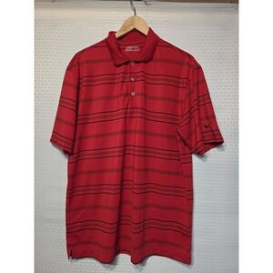 Nike Golf Mens Red Black  Stripe Large L Polo FitDry‎ Stretch  Short Sleeve....